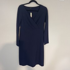 Talbots Dress  Classic Navy Faux Wrap Long Sleeve Size 6