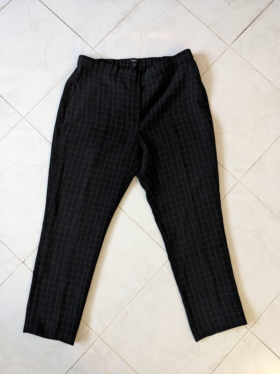 Theory Pants Trousers Stretch waist Black Plaid Size 10
