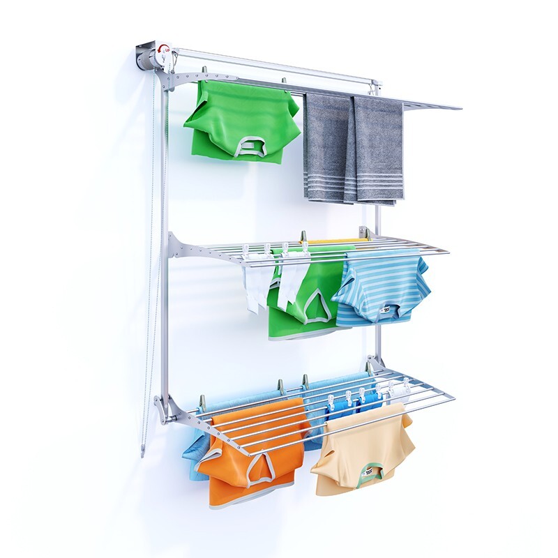 3-Tier Foldable Wall-Mounted Clothes Airers, Multi-Level Vertical