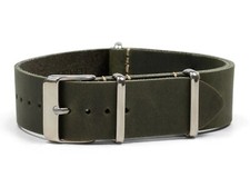 Army Green Oiled Leather One-Piece Watch Band - 18, 20, 22 or 24mm