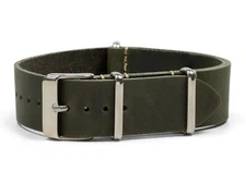 Army Green Oiled Leather One-Piece Watch Band - 18, 20, 22 or 24mm