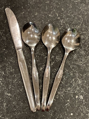 Lot 4 Vintage IBERIA AIRLINES Edelstahl 3 Teelöffel + 1 Messer Malta - Bild 4 von 5