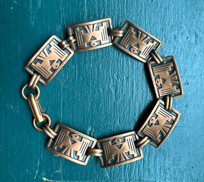 VTG Solid Copper Eagle Thunderbird  Panel Bracelet; 7 panels; 7''; excellent
