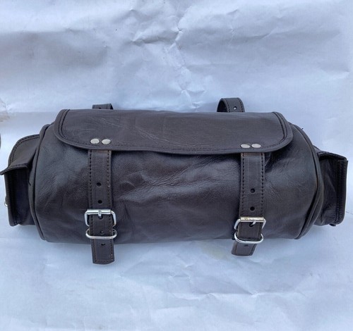 Real Black Leather Tool Bag Motorcycle Front Fork Storage Bag Saddlebag Panniers - 第 4/6 張圖片