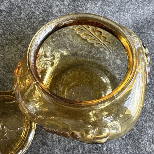 Vintage Amber Glass Lidded Square Canister Jar Medium Feathers Grapes Crackle - Picture 17 of 24