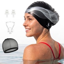 BENICE Silicone Swim Cap for Long Hair - X-Large Waterproof X-Large, Black