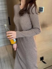 Winter Women's French Long Dress Black Skirt Wool Skirt Knitted Slimming Dress