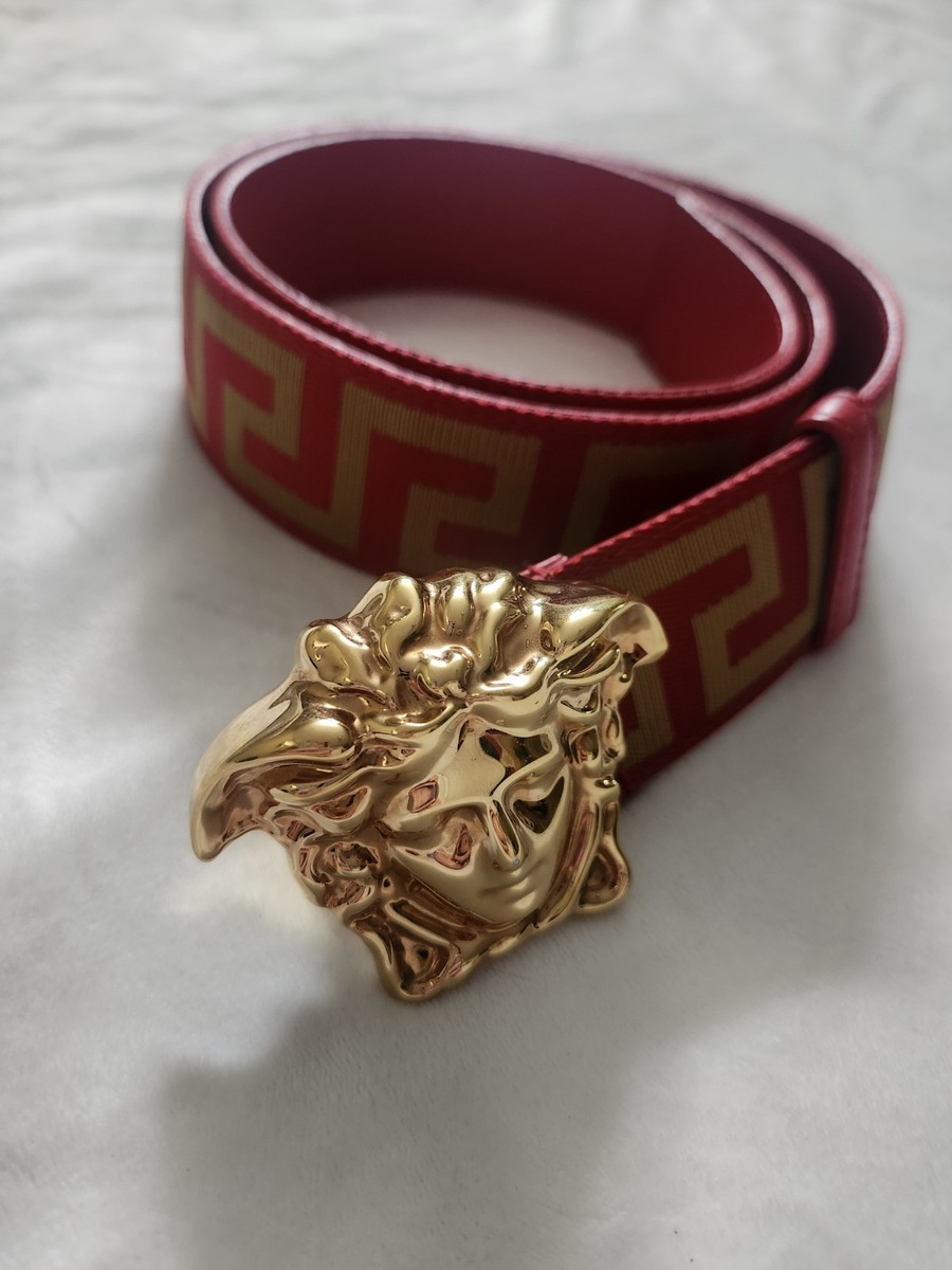 Versace Men's Size 85/34 Calf Leather Medusa Red and Gold Designer