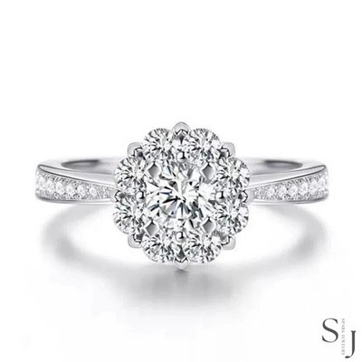 2.35CT Round Cut Floral Moissanite Engagement Ring 14K White Gold Plated For Her