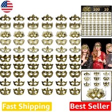 Bulk 100pc Vintage Masquerade Masks Gold Plastic Women Men Halloween Mardi Gr...