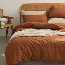 Housse de Couette 220x240 Terracotta  Parure de Lit Adulte 2 Personnes avec F...