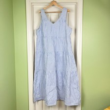 Quince Womens 100% Organic Cotton Gauze Tiered Maxi Dress Blue White Stripe Sz L