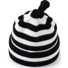 CLeemuziN Funny Stripes Stretch Knitted Hat Striped 8-12 Years, Black Stripe