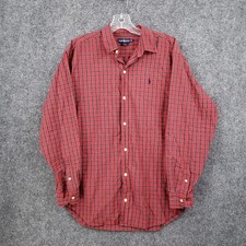 Ralph Lauren Button Down Shirt Mens L Red Long Sleeve Plaid Collared Pony