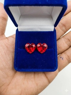 10 Ct A+ Grade Natural Burmese Red Ruby Loose Gemstone Heart Cut Pair Certified 