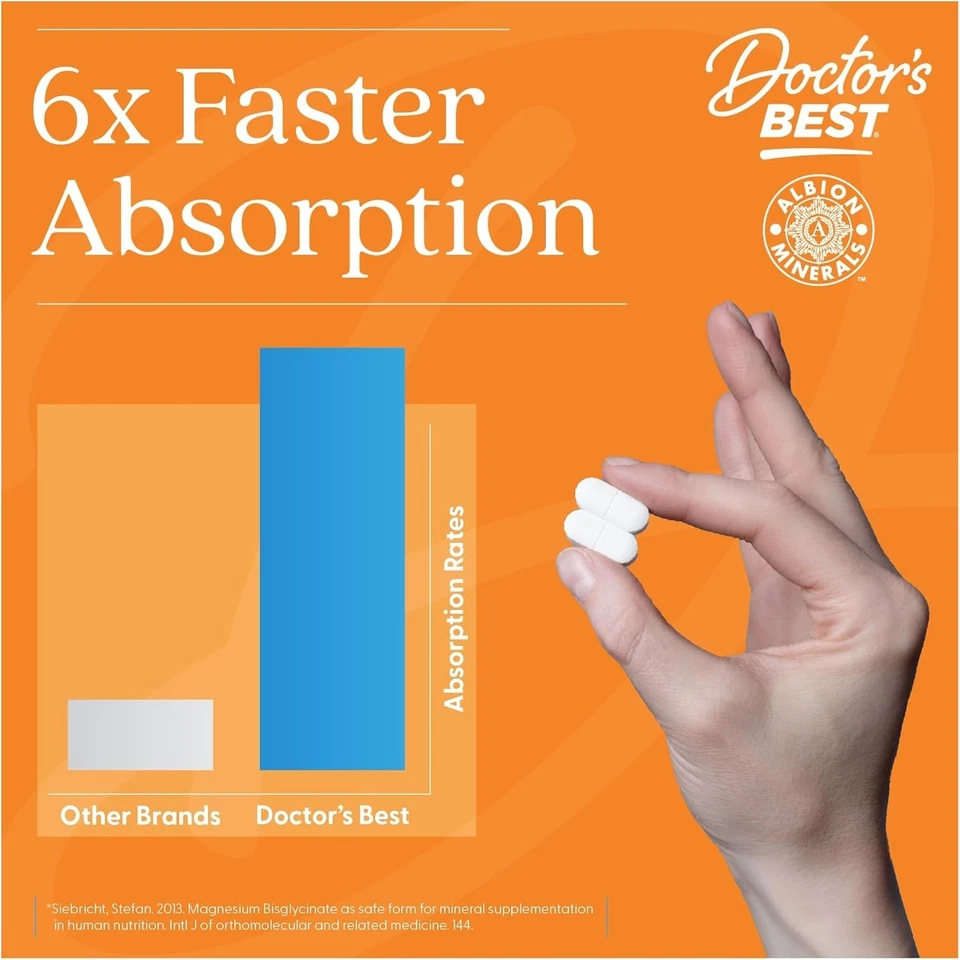 Doctor’s Best Lisinato de Magnesio de Alta Absorción Glicinato 120 Comprimidos EXP 2027+ Foto 3 de 4