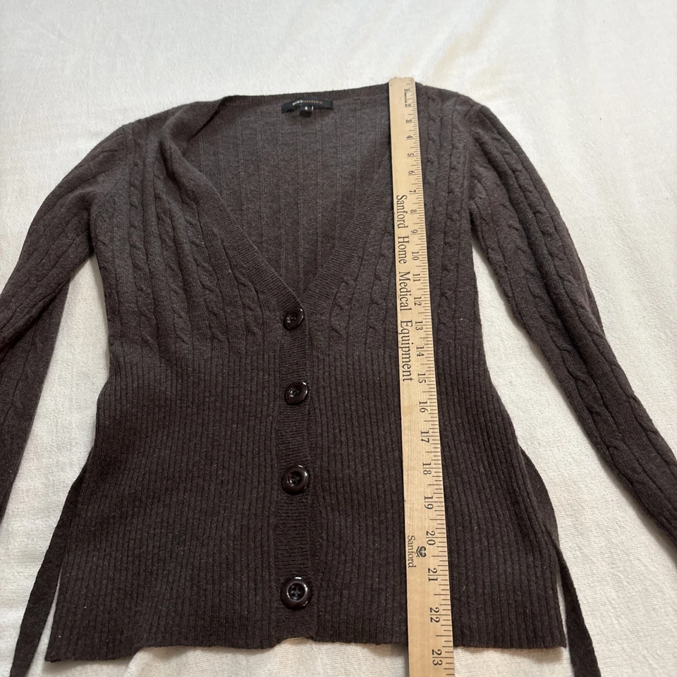 Cárdigan BCBGMAXAZRIA Lana Angora Cable Tejido Marrón Talla S Suave Ligero Carrera Foto 3 de 4