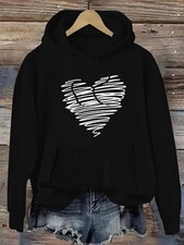 HOT-Heart Print Hoodie Women's Cozy Pocket