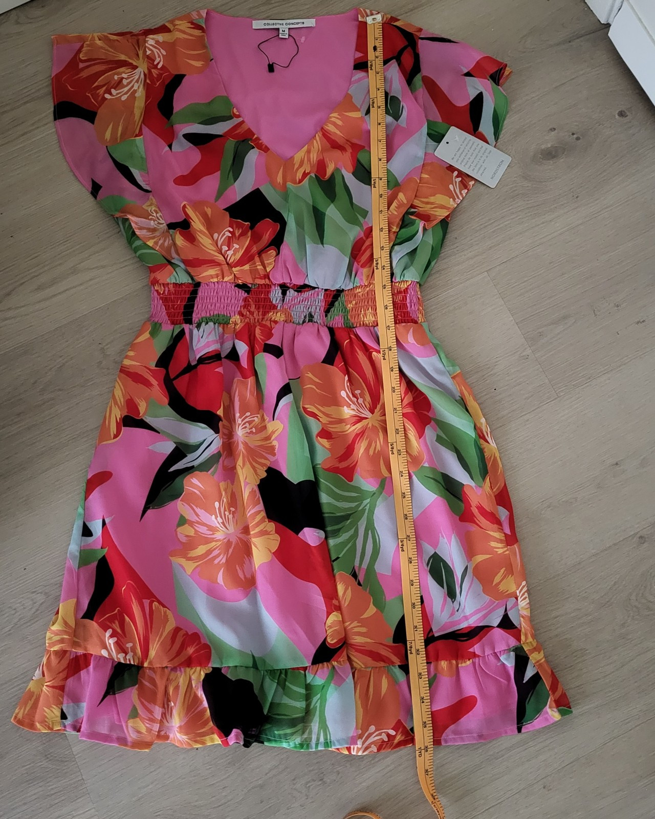 Collective Concepts Dress Womens M Pink Floral Open Shoulder Short