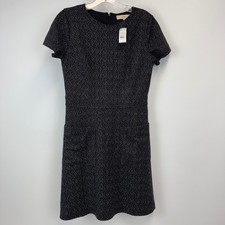 Loft Women Black White Textured Short Sleeve Sheath Pocket Dress 4 NWT 479312