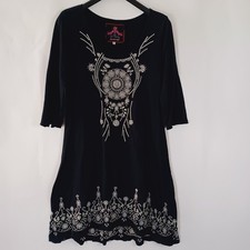 Johnny Was JWLA Dress Large Embroidered Stretch Boho Hippie Vntg Dreamcatcher