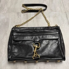 Rebecca Minkoff Black Leather MAC Crossbody Convertible Bag Gold Hardware
