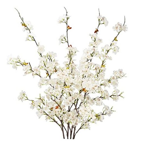 4pcs Artificial Cherry Blossom Flower Branches, 39.4" Fake Silk Pink Cherry