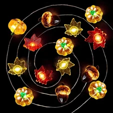 12.8FT Fall String Lights with Acorn & Pumpkins | 40 LED Battery Timer Decor