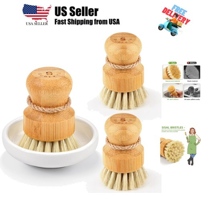 #ad Bamboo Dish Scrub BrushesKitchen Wooden Cleaning Scrubbers Set for Washing C... $16.99