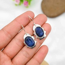 2Ct Oval Cut Lab Created Blue Sapphire Dangle Earrings 14K White Gold Plated
