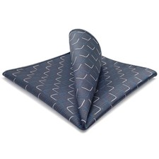 SHLAX WING Men's Geometric Silk Pocket Square Dark Gray Blue for Suit Gift