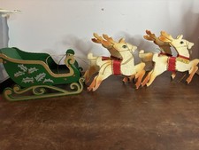 Vintage Christmas Japan 2 Reindeer And A Wooden Sleigh Folding Christmas Decor