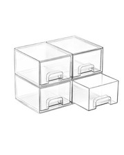 Clear Stackable Small Plastic Storage Drawers 4 Pack Fits Narrow Spaces