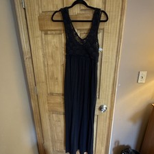 Aerie Black Solid Crochet V-Neck Sleeveless Maxi Dress M 
