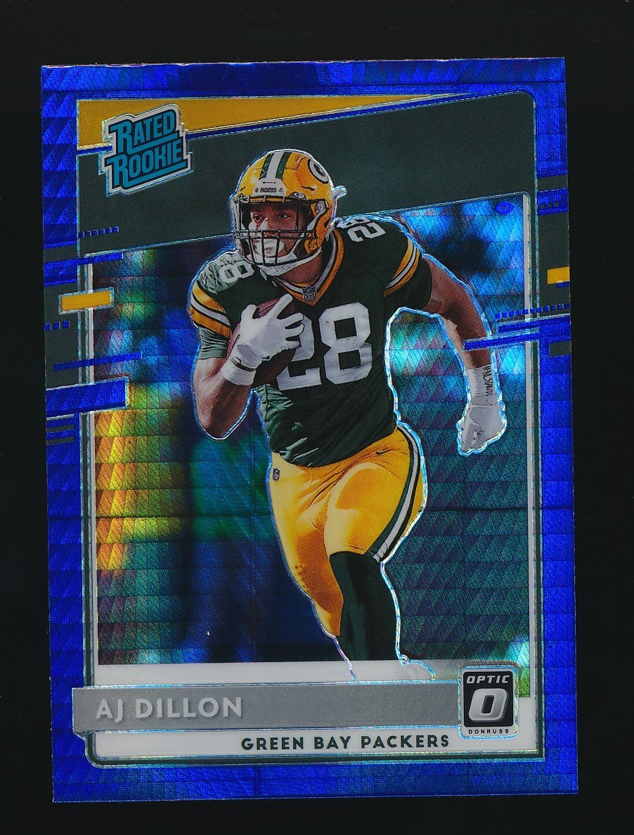 2020 Panini Donruss Optic Rated Rookie Blue Hyper Prizm AJ Dillon #174 Packers