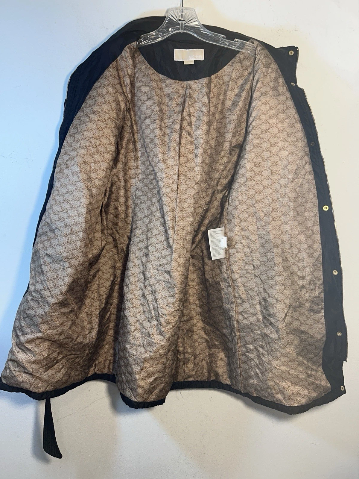 Michael Kors trench donna trapuntato nero grande oro cintura giacca con cappuccio