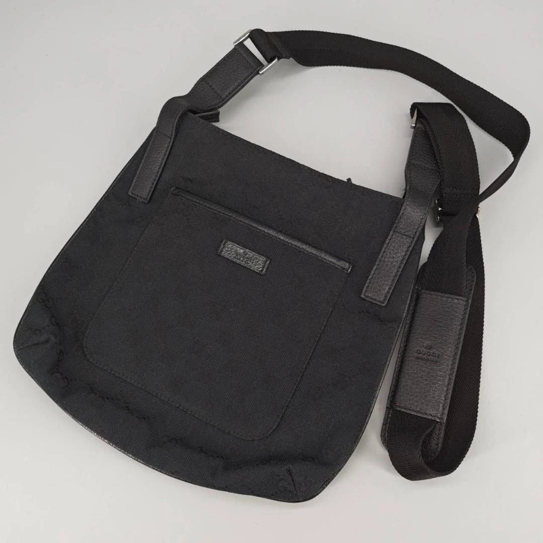 Gucci Sac à Bandoulière Gg Toile Cuir Noir Designer Sac à Main Luxe