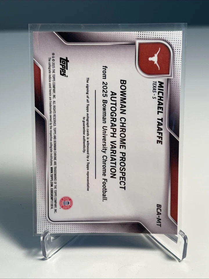 Bowman Chrome U Michael Taaffe 2025/50 refractor dorado primer auto Texas Longhorns Foto 2 de 2