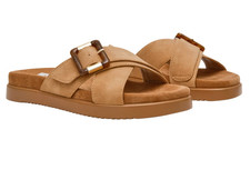 DV Dolce Vita Usha Rusha1 Slide Women's Tan Faux Suede Buckle Sandals NEW WB