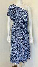 NWT Michael Kors Royal Blue Floral Knit Ruffle One Shoulder Belted Dress Size XL