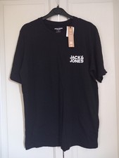 Image of Jack & Jones 100% Cotton Black Short Sleeve T-Shirt Size S Small Print Logo