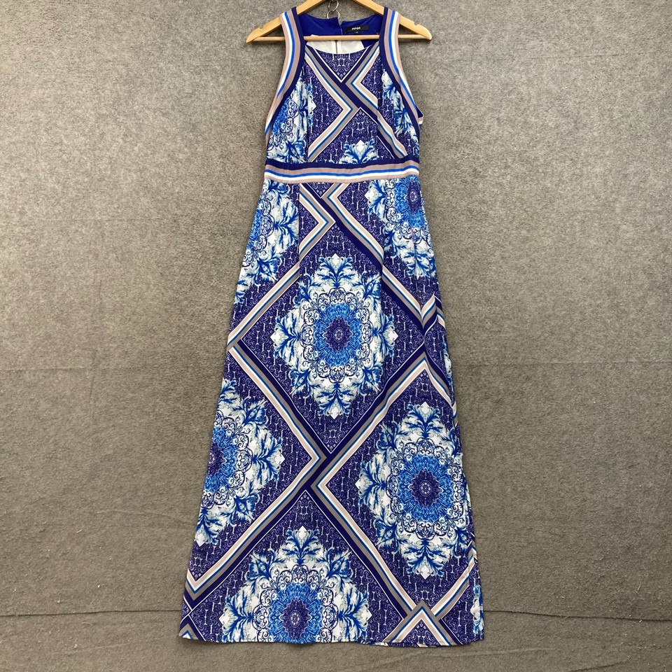 Piper Dress Womens 14 Blue Geometric Sleeveless Midi Lined Shift 10711