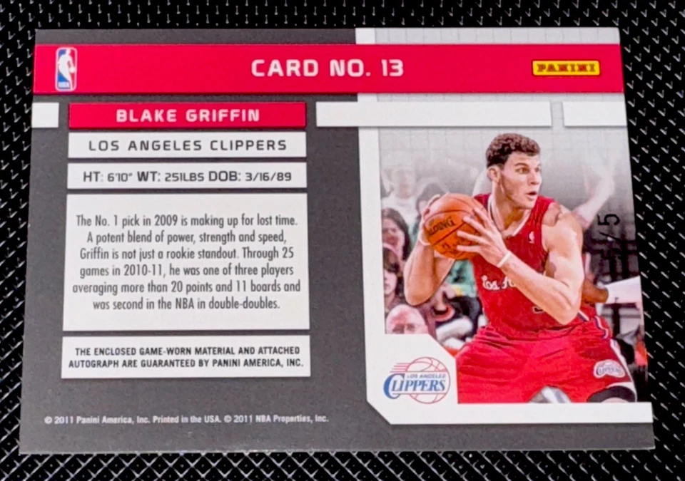 Blake Griffin 2010-11 Panini Absolute Auto Patch /5! Clippers # 5/5! NO RESERVE - Image 4 of 4