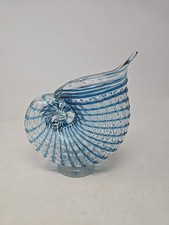 Seashell Glass Vase Nautilus Conch Pitcher Blue Art Glass Seaside Beach