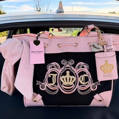 Juicy Couture Lovers Club Terry Tote Daydreamer Bag Black Pink Y2K