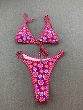 Flower Power Triangle 2 Pc Bikinii Swimsuit Women size Medium Purple Orange Cute