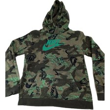 Nike Boys XL Camouflage Pullover Hoodie Green Black Fleece Long Sleeve