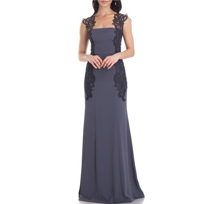 JS Collections Women's Formal Dress Size 12 Blue Crepe and Lace A-Line Long  Gown | eBay