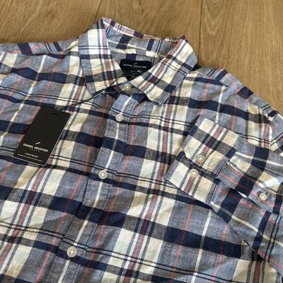 Daniel Hechter Men s Linen Blend Plaid LS Button Shirt Blue Size X-Large NEW