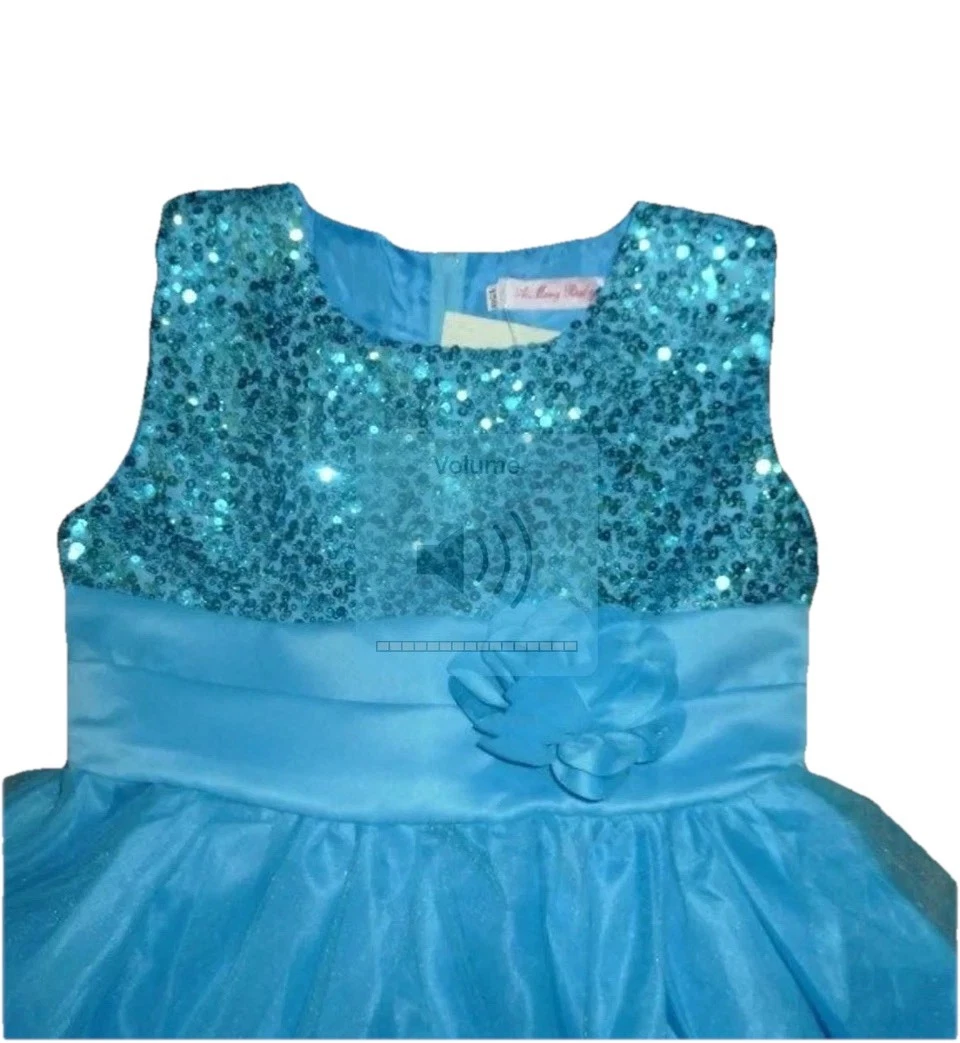 blue sparkly party dress Blue Puff Sequin Princess Dress for Little Girls - Blue / 7-8 Years (140cm)